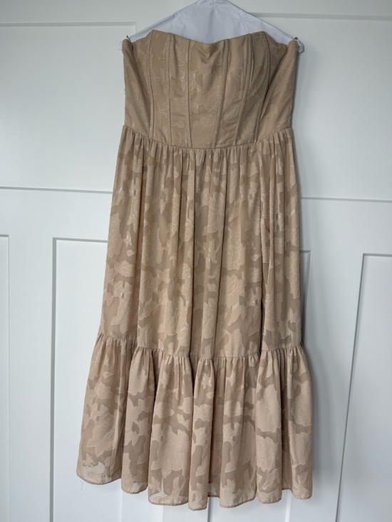 Azazie Dresses & Skirts - Azazie Floria Beige Strapless Dress with Corset Detailing